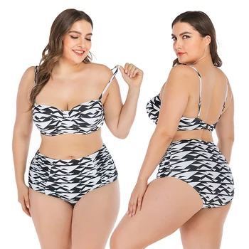 A nők Szexi Nagy Mell Bikini Push-Up Geometriai Nyomtatás fürdőruha, Magas Derék Strand Bikini Fürdőruha Biquini Plus Size L~4XL