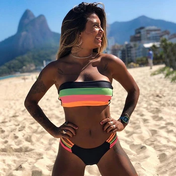 Csíkos Bikini A Nők Háromszög Bikini Push-Up Bandeau Szexi Brazil Bikini Meghatározott Mikro-Fürdőruha Női Fürdőruha