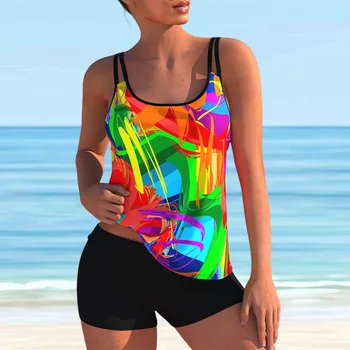 Új Női Szexi Fürdőruha Tankini Plus Size Bikini Digitális Nyomtatás Harisnyatartó Strandcuccot Osztott Fürdőruha Kétrészes Fürdőruha