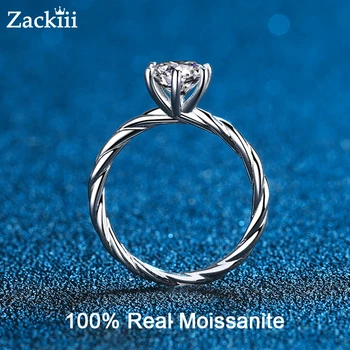 1.0 Karátos Moissanite Gyémánt Gyűrű Sterling Ezüst Gyűrű, Briliáns Gyémánt Sodrott Szőlő Esküvői Zenekar Esküvői Ékszerek