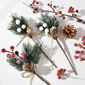 1 Csokor karácsonyfa Díszítés művirágok Fenyő Szimuláció Növény DIY Vágja be díszdobozban Dekoráció, Kézműves Dekoráció