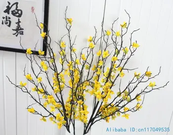 1 DB 90 cm-es Gyönyörű Mesterséges Téli Jázmin Műanyag Ág, sárga virágok lakberendezési F408