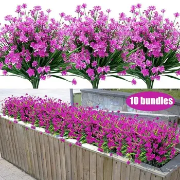10 Csomag művirágok Kültéri Beltéri Dekoráció, UV-Rezisztens, Nem Fakulnak Ál Műanyag Növények Kerti Verandán Ablak Dekoráció