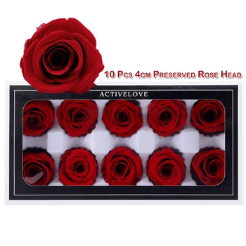 10 Fejét, Tartósított Örök Rózsa egy Dobozban Igazi 4CM Friss, Piros Rózsa Nélkül, Illat, Évforduló, Valentin-Napi Ajándék, Dekoráció