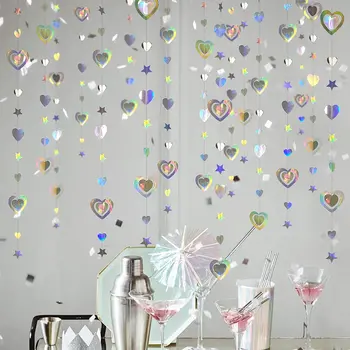 10 Ft Színjátszó 30 éves Papír 3D-s Szív Szeretet Ragyogj Csillag Garland Streamer Esküvői Menyasszonyi babaváró Party Dekoráció