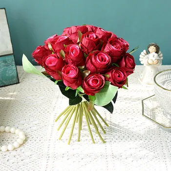 18pcs/sok Rose Mesterséges Virágok, Esküvői Csokor Selyem Rózsa Virág a Haza Party Dekoráció Hamis Virágok, Karácsonyi Virágok