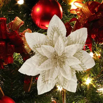 1db Mesterséges Karácsonyi Virágot Csillogó Hamis Virágot, Boldog Karácsonyt Fa Dekoráció DIY Karácsonyi Díszek újévi Ajándék
