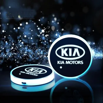 2db Autó Logó pohártartó LED-es Lámpák a KIA OPTIMA K5 K2 K3 K7 KX1 KX3 KX5 KX7 CERATO Sorento sportage Rio 2 3 4 5 XCeed Seltos