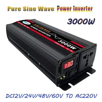 3000W Autós Inverter 12V-220V Feszültség transzformátor Tiszta szinuszos Teljesítmény-Inverter DC12V AC 220V Átalakító LED Kijelző