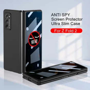 360 Teljes Védelem Ultra Slim Kemény Tok Samsung Galaxy Z Hajtás 2 Tok 45 Fokos Anti-Spy Első Edzett Üveg