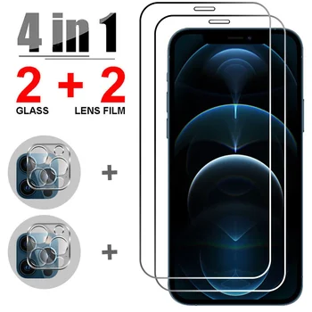 4in1 Edzett Üveg iPhone 12 Pro Max 7 8 6 6 Plusz 12 Mini Kamera Lencséje képernyővédő fólia iPhone 11 XR X XS SE 2020 Üveg