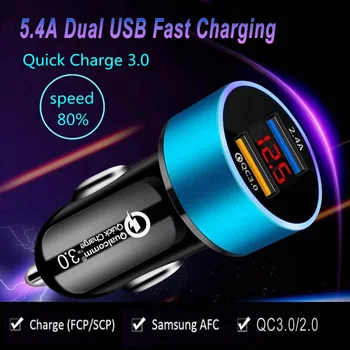 5.4 QC 3.0 Gyors Autós Töltő Dual USB Telefon Adapter iPhone, Samsung M21 M12 M42 A12 A22 A32 A52 A72 5G LED Kijelző Töltő
