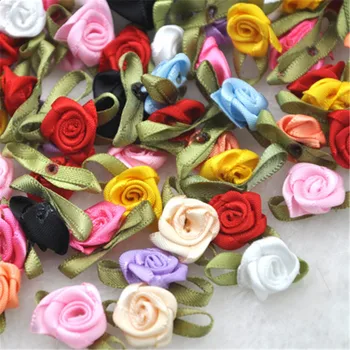 50PCS/Sok Mini Kézzel készített Rózsa Virág Szatén Szalag Szövet Appliqués Esküvői Dekoráció, Kézműves Varrás Kellékek B039