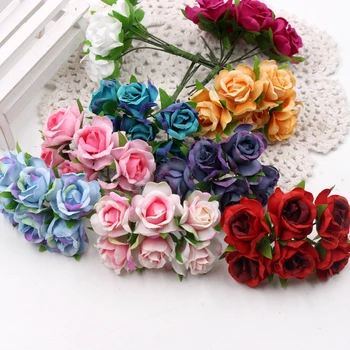 6db 3Cm Selyem Kézzel készített Rose Mesterséges Virágok Parti Esküvő Otthon Doboz Dekoráció DIY Házasság Rosa Csokrot, Koszorút Kellékek