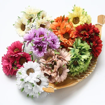 6db/sok 5cm többszínű selyem daisy csokor kézzel készített mesterséges virág esküvő lakberendezési DIY koszorú scrapbook ajándék doboz