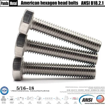 (A) 304/316 rozsdamentes acél American standard hatlapfejű csavarok fejét ANSIB18.2.1 Amerikai szál, A2A4, átmérő 5/16-18
