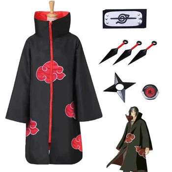 Anime Uchiha Ninja Vörös Felhő Köpeny Fejpánt Gyűrű Cosplay Jelmez Kunai Halloween Tartozék Készlet Kellék, Ajándék