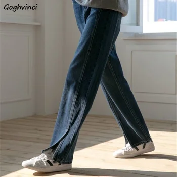Blue Jeans Női Oldalon-split Egyenes, Magas Derék Csípő Vékony Nagy Méretű S-4XL Komfort Teljes Hossza Nadrág Tinédzserek Retro Népszerű