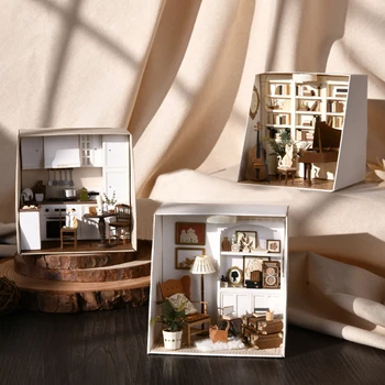 DIY 3D Össze Babaház Fából készült Ház Miniatűr Bútorok, Kit épületszerkezetek Casa LED Játék, Gyerek Helymegosztást Bútor Ajándék