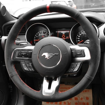 DIY Fekete Velúr Bőr Kormánykerék Piros Szem a Pakolás Fedezze Alkalmas Ford Mustang 2015-2019 / Mustang GT 2015-2019