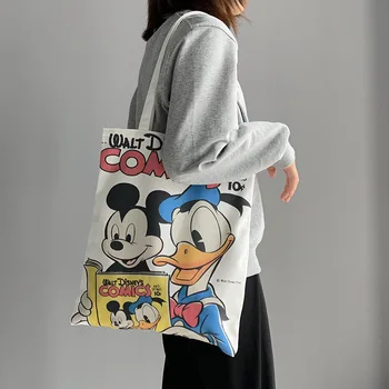 Disney őszi-téli új rajzfilm Mickey mintás vászon táska lány megvastagodott egyszerű vad nagy kapacitású iskola táska hordozható táska