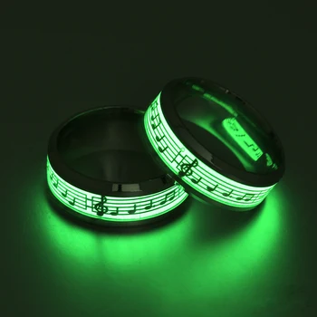 Divat Világító Zene Öt-line kotta Gyűrűk a Nők/Férfiak, Kiegészítők, Esküvői Ékszer, Ajándék, Vintage Rozsdamentes Acél Gyűrűk