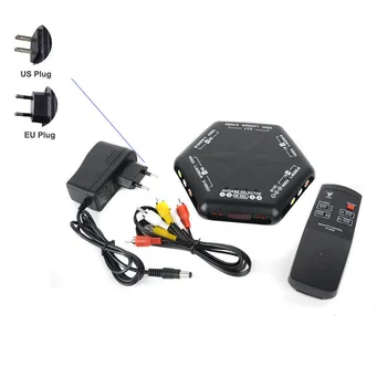 Egy Szett 5 Út, 4 Port 1 Játék RCA-S-Video-Audio AV Kapcsoló Doboz Selector Splitter Távirányítóval HOZZÁNK, vagy az EU HÁLÓZATI Csatlakozó