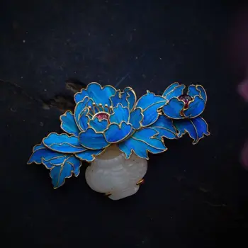 Eredeti tervező cloisonne zománc, porcelán kézműves pünkösdi rózsa virág bross Kínai charm-retro női ezüst ékszer