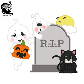 Este a Fekete Macska RIP Sír Sütőtök Szellem fémforgácsolási Meghal Halloween Csokit vagy Csalunk Gyerek Meghal DIY Scrapbooking Ajándék Kártya Kézműves
