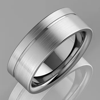FDLK 8 mm-es Ezüst Színű Szálcsiszolt Rozsdamentes Acél Gyűrű Csiszolt Barázdált Comfort Fit Gyűrű, jegygyűrű, Gyűrű, Férfi Ékszerek