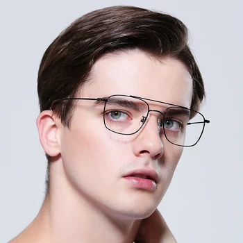 FENCHI férfiak szemüveg keret tervező rövidlátás optikai szemüveg fém négyzet alakú keret tiszta anti kék fény szemüveg lencse Átlátszó