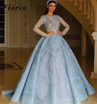 Floria Gyönyörű Dubai Estélyi Ruha Muszlim Arab Beads Gyöngyök Hivatalos Celebrity Ruha, Női Party Ruhák 2021 Vestido De Festa