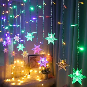 Karácsonyi Dekoráció Függöny Garland Hópehely LED String Fények, Vízálló Nyaralás, szilveszteri Buli Csatlakoztatható Hullám tündérfény