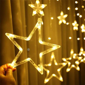 Karácsonyi String Lámpák Led-Es 2,5 M Tündér Lámpa Karácsonyi Csillag Garland Függöny Fények Haza Esküvő Ünnepi Dekoráció