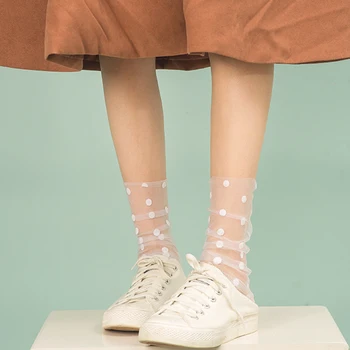 Koreai Pöttyös Tulle Zokni Nők, Áttetsző, Ultra-Vékony, Hosszú Zokni Női Chiffon Vicces Zokni Térd Streetwear calcetines mujer
