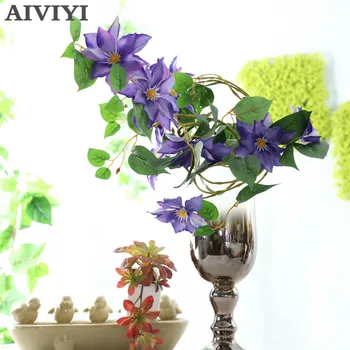 Külkereskedelmi kiváló termék mesterséges virág magas minőségű, három-fej clematis növény mesterséges virág DIY esküvői haza decora