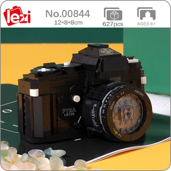 Lezi 00844 Klasszikus Fekete TÜKÖRREFLEXES Digitális Fényképezőgép Gép 3D-s Modell DIY Kis Mini Blokk Tégla Épület Játék a Gyermekek számára, nincs Doboz