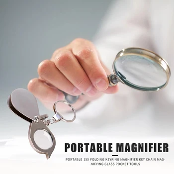 Mini Hordozható 10X Összehajtható Kulcs Gyűrű Nagyító kulcstartó Napi Hordozható Nagyító Szemüveg Összecsukható Nagyító Üveg Lencsével Nagyítólencse