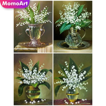 MomoArt Gyémánt-Mozaik Virág Új Érkezés Gyémánt Festmény Váza keresztszemes Hímzés Új Érkezés 5D DIY Art Dekoráció Otthon