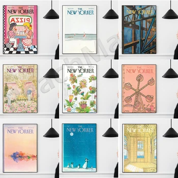 New Yorker magazin vintage ujjlenyomat, rózsaszín magazin címlapján, évjárat, 1960, vintage művészet, galéria falán, magazin ujjlenyomat, virágok, col