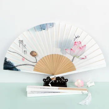 Nyári Lotus Rajongó Tusfestészet Kínai Stílusú Klasszikus Legyező Tökéletes Elegancia Kézi Mini Hordozható Ventilátor Összecsukható Kézi Ventillátor