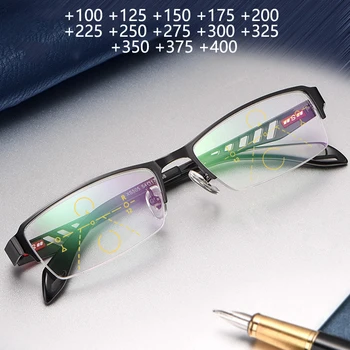 Progresszív Multifokális Olvasó Szemüveg Férfiak Fele Keret Presbyopic Szemüveg Messze Közelében Szemüveg, Nagyító Ultrakönnyű +175 +225