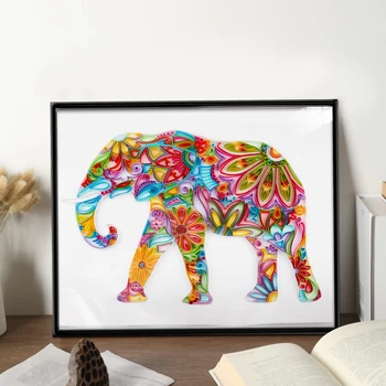 UNIQUILLING 3D Elefánt Quilling Papír Filigrán Festmények, Fali Dekor DIY Quilling Papír Kézműves Ajándék DIY Quilling Papír Szerszám Készletek