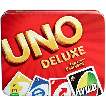 UNO Deluxe Kártya Játék a 112-es Kártya Pakli Mattel játékok Család Vicces, Szórakoztató társasjáték Szórakoztató Póker Játék, Ajándék Doboz
