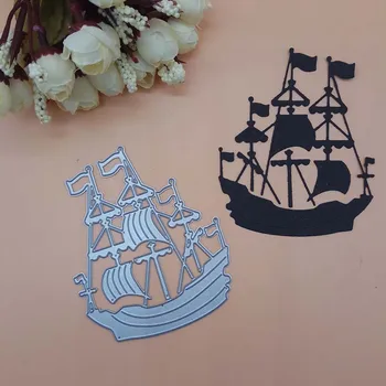 Vitorlás Hajó Kalóz Hajó Dekoráció Kártya Fém Vágó Meghal vágó Kés Stencil DIY Scrapbook Papír Fotó Kézműves Sablon Meghal