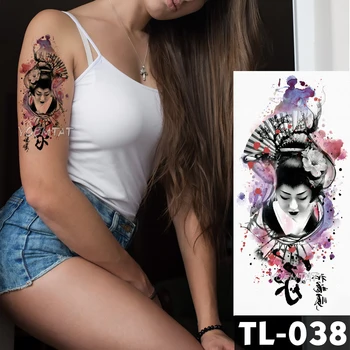 Vízálló Body Art Festmény Kar Hüvely Tetoválás Japán Gésa Lótusz virág Nők Design Ideiglenes Hamis Tetkó