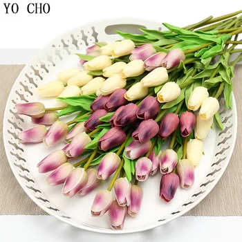 YO CHO 21 DB/SOK Tulipán művirágok PU Latex Virág Esküvő lakberendezés Menyasszonyi van Csokrok, Ünnepi Ajándék Vörös Parti Dekoráció