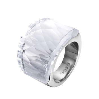 ZMZY Divat Luxus Nagy Rozsdamentes Acél Gyűrűk Nők Csiszolt Tiszta Üveg Gyűrű Ékszer